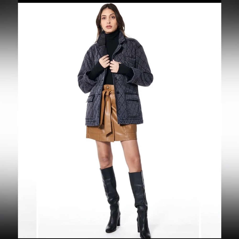 Young, Fabulous, & Broke YFB Walker Quilted Denim Jacket, Black Mineral Wash S